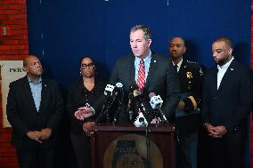 Police Hold A News Conference On Mass Shooting Outside Of Johnson Funeral Home In Towson Maryland