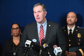 Police Hold A News Conference On Mass Shooting Outside Of Johnson Funeral Home In Towson Maryland