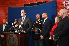 Police Hold A News Conference On Mass Shooting Outside Of Johnson Funeral Home In Towson Maryland