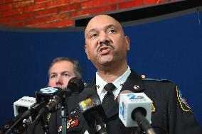 Police Hold A News Conference On Mass Shooting Outside Of Johnson Funeral Home In Towson Maryland