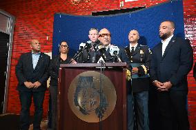 Police Hold A News Conference On Mass Shooting Outside Of Johnson Funeral Home In Towson Maryland