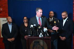 Police Hold A News Conference On Mass Shooting Outside Of Johnson Funeral Home In Towson Maryland