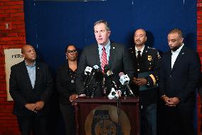 Police Hold A News Conference On Mass Shooting Outside Of Johnson Funeral Home In Towson Maryland