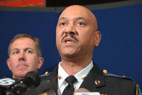 Police Hold A News Conference On Mass Shooting Outside Of Johnson Funeral Home In Towson Maryland