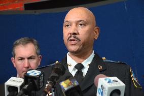 Police Hold A News Conference On Mass Shooting Outside Of Johnson Funeral Home In Towson Maryland