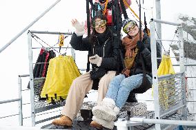 Les Arcs Lina El Arabi and Berangere McNeese Zipline