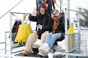 Les Arcs Lina El Arabi and Berangere McNeese Zipline