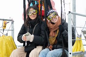 Les Arcs Lina El Arabi and Berangere McNeese Zipline