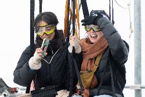 Les Arcs Lina El Arabi and Berangere McNeese Zipline