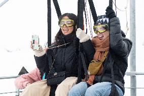 Les Arcs Lina El Arabi and Berangere McNeese Zipline