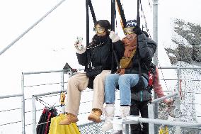 Les Arcs Lina El Arabi and Berangere McNeese Zipline