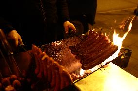 Traditional Blue Nyska Van Sausages In Krakow