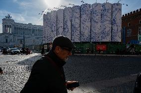 Murales Projet On Giant Silos In Piazza Venezia