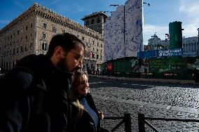 Murales Projet On Giant Silos In Piazza Venezia