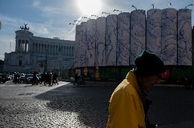 Murales Projet On Giant Silos In Piazza Venezia