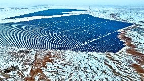 Wind Turbine Cluster in The Desert in Zhangye