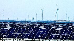 Wind Turbine Cluster in The Desert in Zhangye