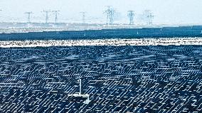 Wind Turbine Cluster in The Desert in Zhangye