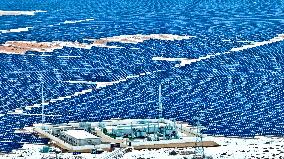 Wind Turbine Cluster in The Desert in Zhangye