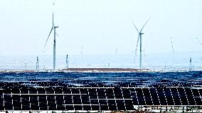 Wind Turbine Cluster in The Desert in Zhangye