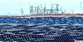 Wind Turbine Cluster in The Desert in Zhangye