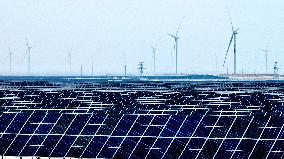 Wind Turbine Cluster in The Desert in Zhangye