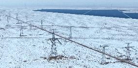 Wind Turbine Cluster in The Desert in Zhangye