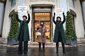 PETA activists in action at Printemps in Paris FA