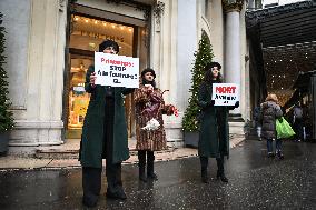 PETA activists in action at Printemps in Paris FA