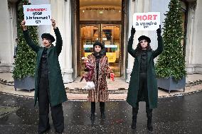 PETA activists in action at Printemps in Paris FA