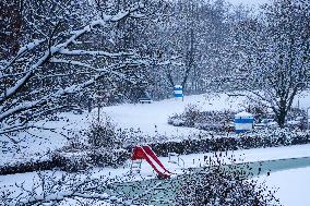 Snow-Covered Outdoor Pool