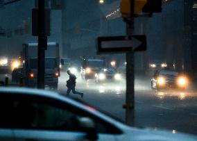 Heavy Rain Pours Down In Downtown - Ottawa