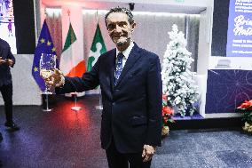 The Ceremony For The Traditional Exchange Of Christmas Greetings Between The President Of The Lombardy Region Attilio Fontana An