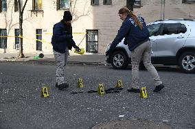 Crime Scene Investigators At Scene Of Man Dead After Being Shot In Mount Hope Section Of Bronx New York