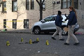 Crime Scene Investigators At Scene Of Man Dead After Being Shot In Mount Hope Section Of Bronx New York