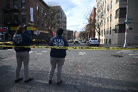 Crime Scene Investigators At Scene Of Man Dead After Being Shot In Mount Hope Section Of Bronx New York