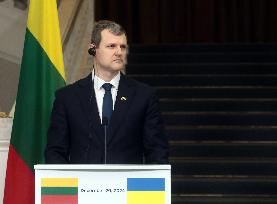 News conference of Ukrainian and Lithuanian PMs in Kyiv