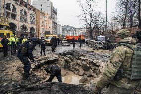 The Aftermath Of A Massive Russian Missile Strike In Central Kyiv