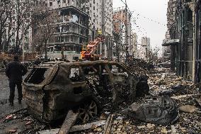 The Aftermath Of A Massive Russian Missile Strike In Central Kyiv