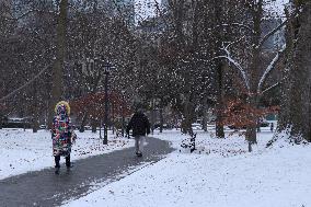 Frigid Temperatures And Snowy Weather In Toronto