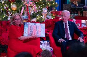 President Joe Biden and first lady Dr. Jill Biden pay a holiday visit to patients and families at Children’s National Hospital