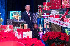 President Joe Biden and first lady Dr. Jill Biden pay a holiday visit to patients and families at Childrens National Hospital