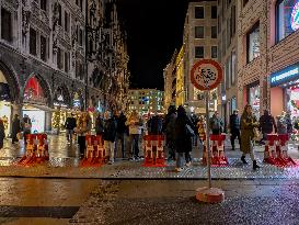 Safety Barrier Access At Marienplatz Christmas Market In Munich