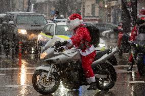 Bikers Dressed As Santa Claus In Sofia.