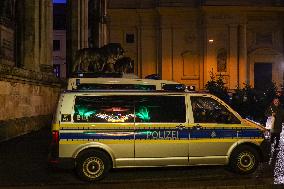 Police Car Patrol In Munich At Night