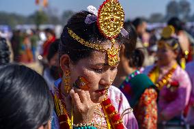 The Kirat Community Celebrating The Sakela Udhauli Festival In Nepal.