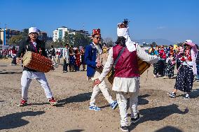 The Kirat Community Celebrating The Sakela Udhauli Festival In Nepal.