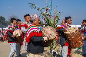 The Kirat Community Celebrating The Sakela Udhauli Festival In Nepal.