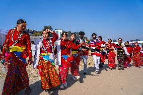 The Kirat Community Celebrating The Sakela Udhauli Festival In Nepal.