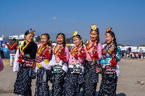 The Kirat Community Celebrating The Sakela Udhauli Festival In Nepal.